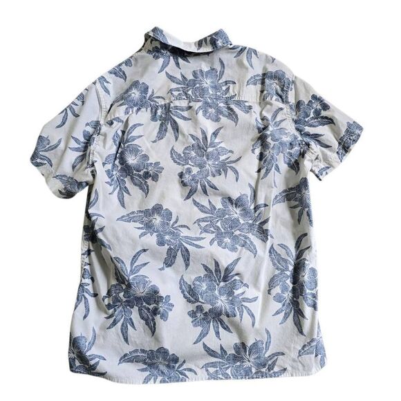 American Eagle Outfitters Shirt Men's Medium Ivory Blue Tropical Short Sleeve - Picture 8 of 8